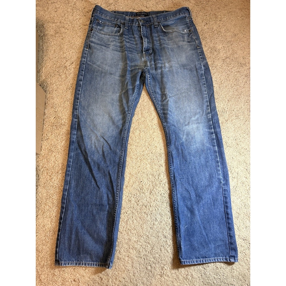 Bullhead Denim Jeans Men's Size W34 L32 Slim Straight Medium Blue Wash Whiskered